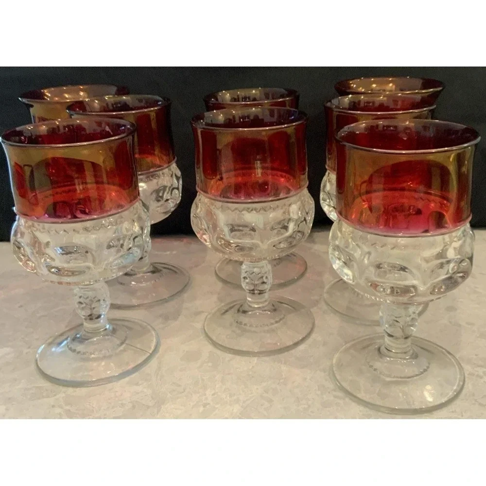 Tiffin Franciscan Kings Crown Thumb Print Ruby Flashed Water Goblets Set of 8